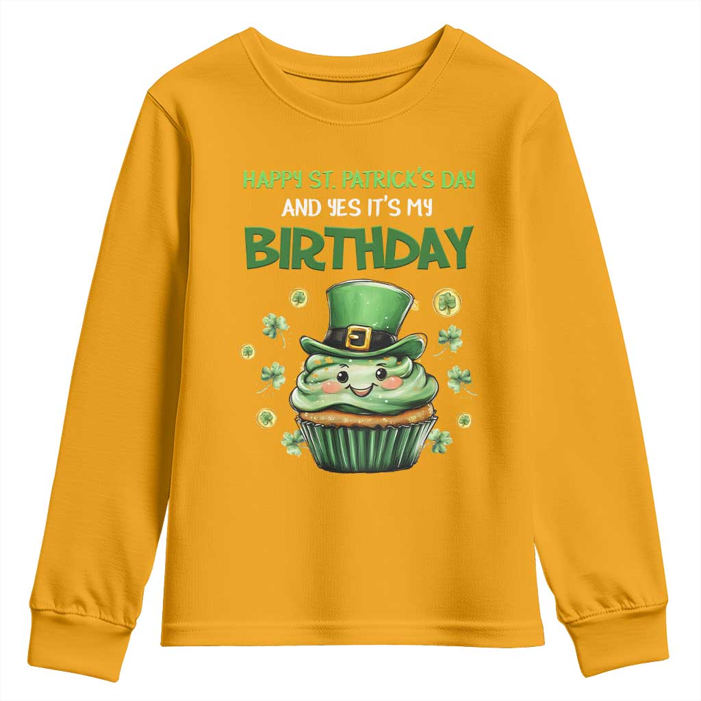 Funny St. Patrick's Day And Birthday Youth Sweatshirt Shamrock Cupcake Leprechaun