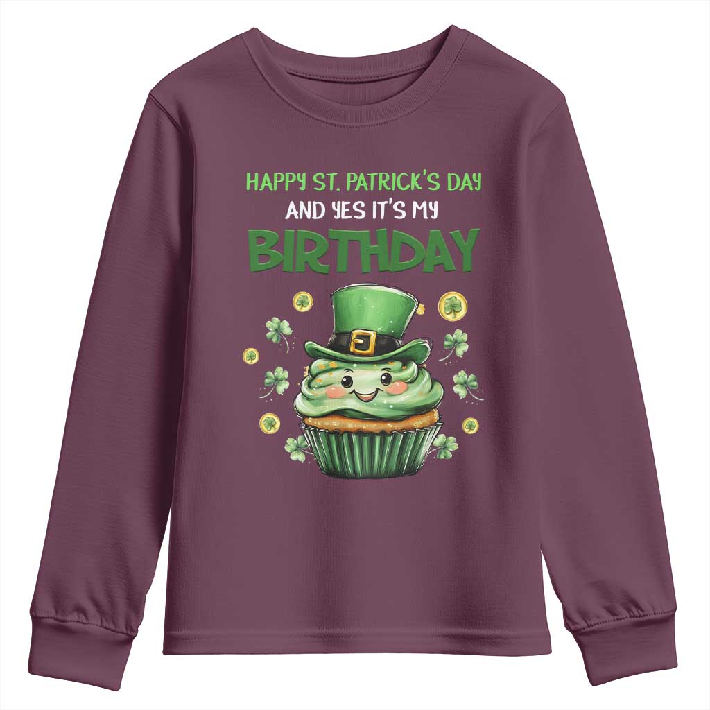 Funny St. Patrick's Day And Birthday Youth Sweatshirt Shamrock Cupcake Leprechaun