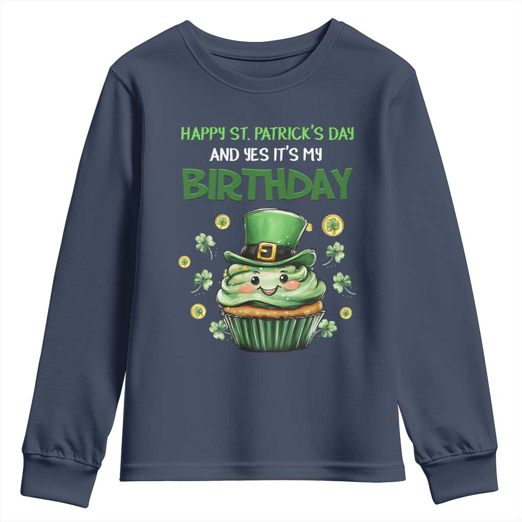Funny St. Patrick's Day And Birthday Youth Sweatshirt Shamrock Cupcake Leprechaun