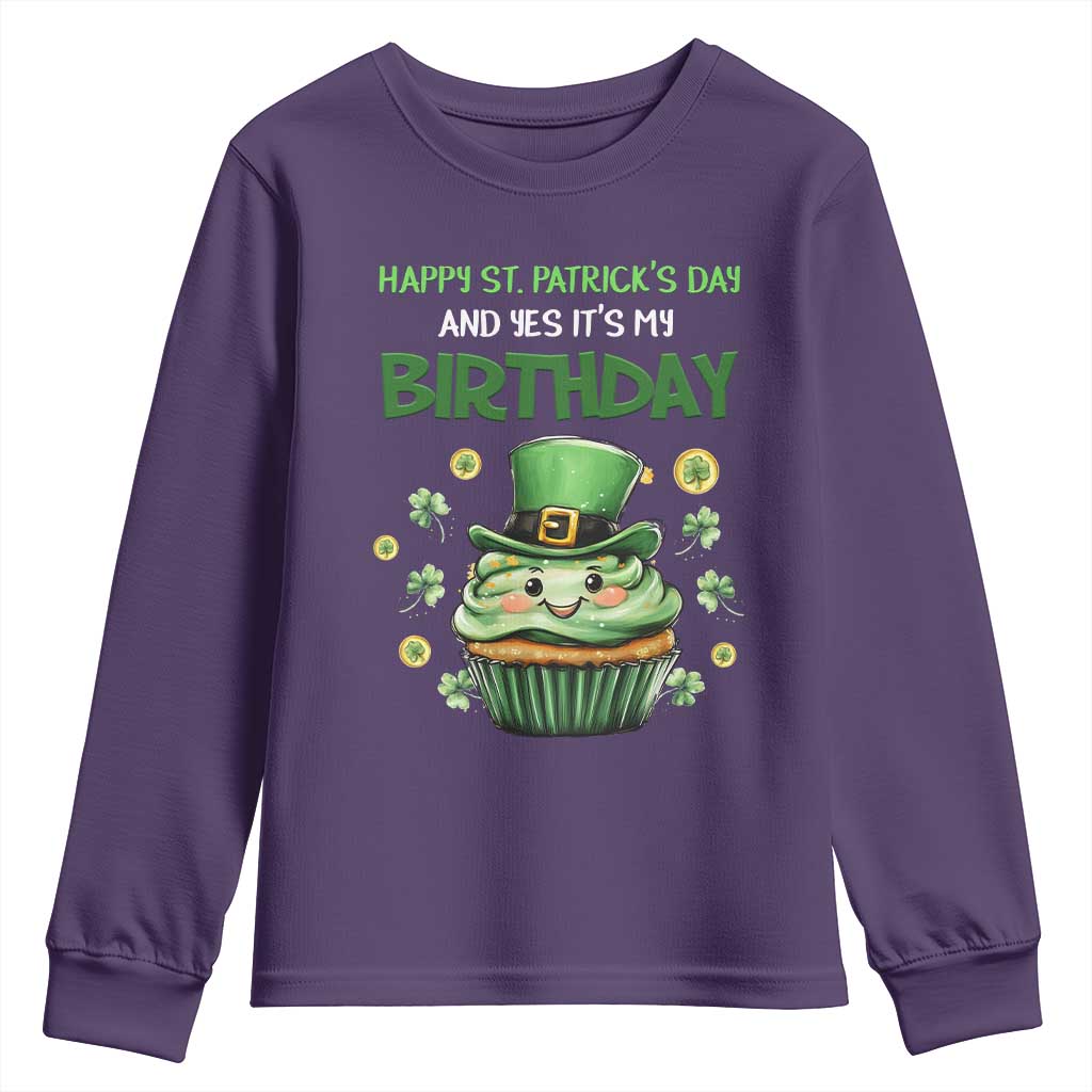 Funny St. Patrick's Day And Birthday Youth Sweatshirt Shamrock Cupcake Leprechaun
