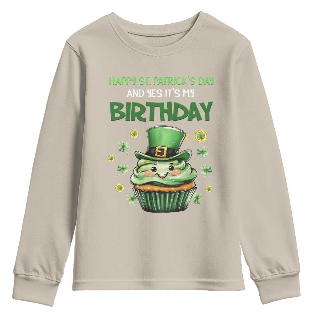 Funny St. Patrick's Day And Birthday Youth Sweatshirt Shamrock Cupcake Leprechaun