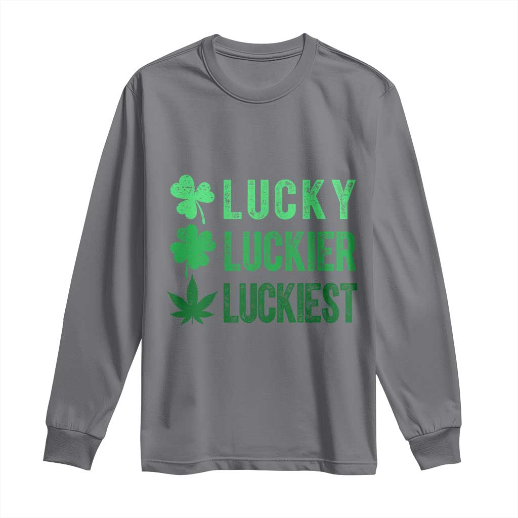 Funny St. Patrick's Day Weed Long Sleeve Shirt Lucky Luckiest Cannabis Shamrock