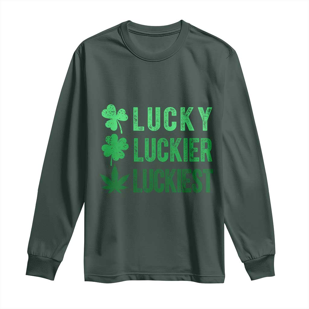 Funny St. Patrick's Day Weed Long Sleeve Shirt Lucky Luckiest Cannabis Shamrock