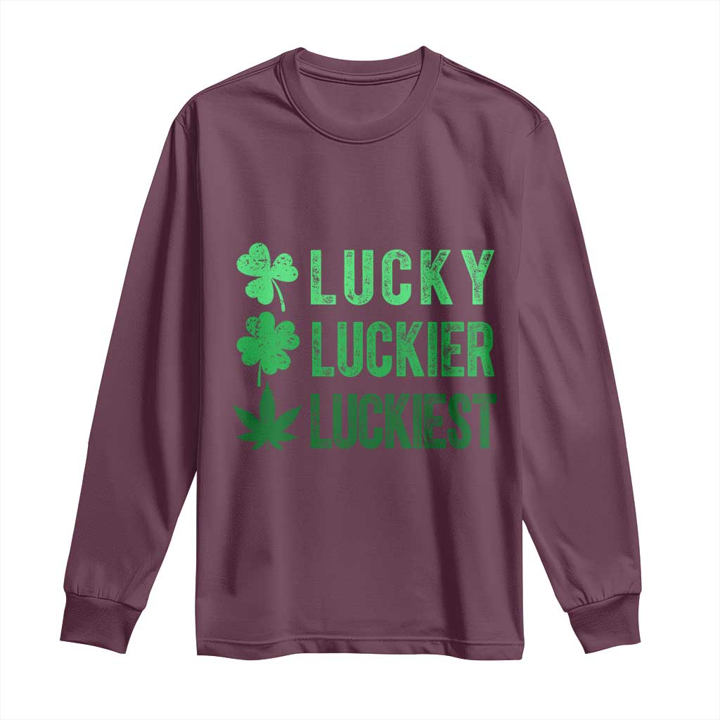 Funny St. Patrick's Day Weed Long Sleeve Shirt Lucky Luckiest Cannabis Shamrock