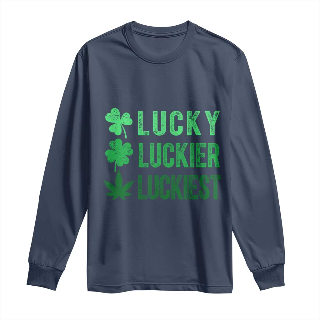 Funny St. Patrick's Day Weed Long Sleeve Shirt Lucky Luckiest Cannabis Shamrock
