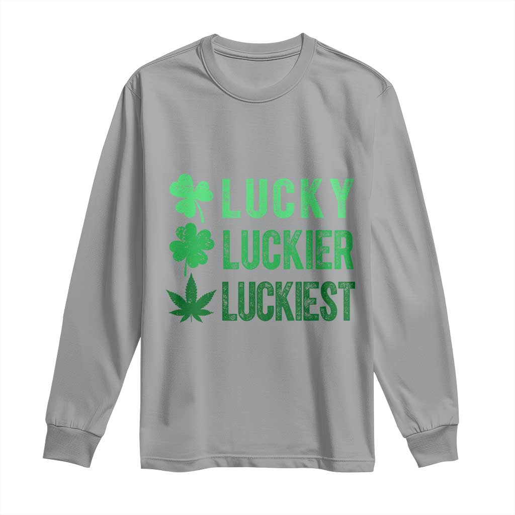 Funny St. Patrick's Day Weed Long Sleeve Shirt Lucky Luckiest Cannabis Shamrock
