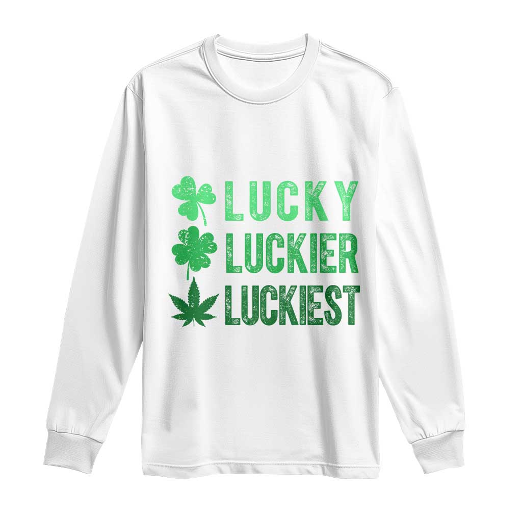 Funny St. Patrick's Day Weed Long Sleeve Shirt Lucky Luckiest Cannabis Shamrock