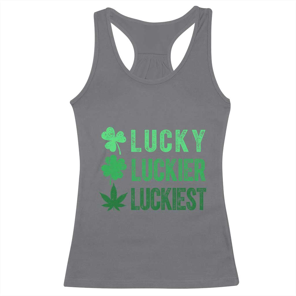 Funny St. Patrick's Day Weed Racerback Tank Top Lucky Luckiest Cannabis Shamrock