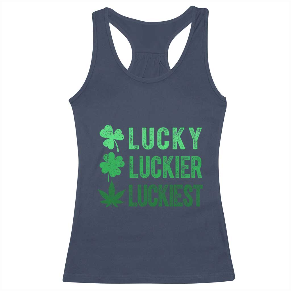 Funny St. Patrick's Day Weed Racerback Tank Top Lucky Luckiest Cannabis Shamrock