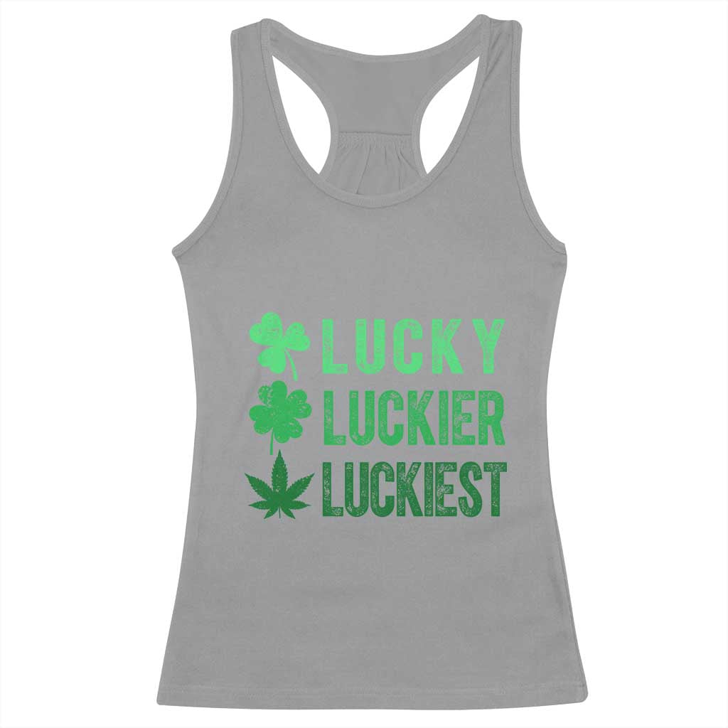 Funny St. Patrick's Day Weed Racerback Tank Top Lucky Luckiest Cannabis Shamrock