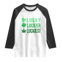 Funny St. Patrick's Day Weed Raglan Shirt Lucky Luckiest Cannabis Shamrock