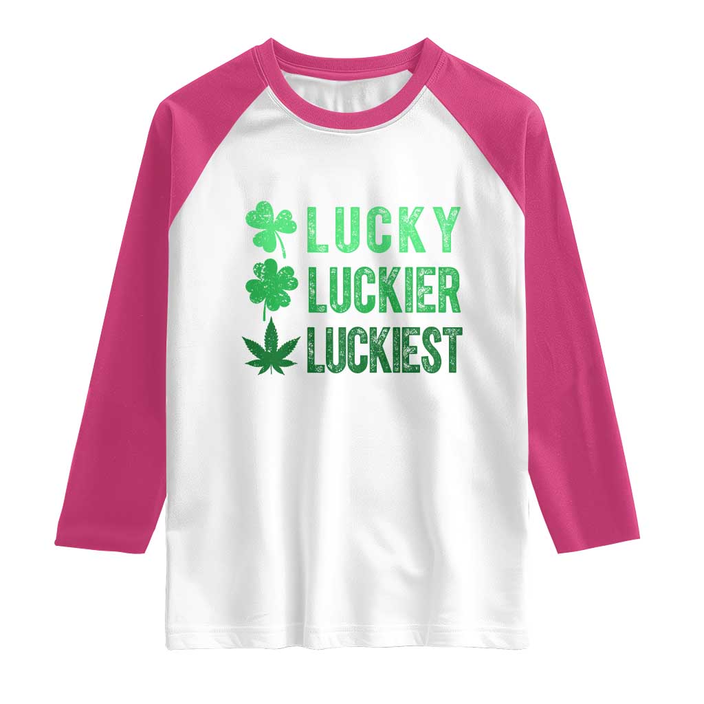 Funny St. Patrick's Day Weed Raglan Shirt Lucky Luckiest Cannabis Shamrock