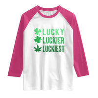 Funny St. Patrick's Day Weed Raglan Shirt Lucky Luckiest Cannabis Shamrock