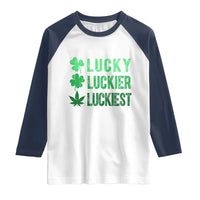 Funny St. Patrick's Day Weed Raglan Shirt Lucky Luckiest Cannabis Shamrock