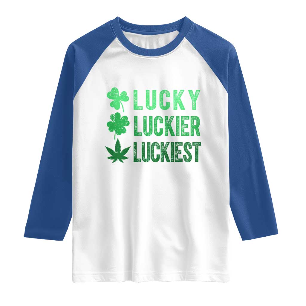 Funny St. Patrick's Day Weed Raglan Shirt Lucky Luckiest Cannabis Shamrock