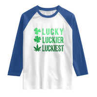 Funny St. Patrick's Day Weed Raglan Shirt Lucky Luckiest Cannabis Shamrock
