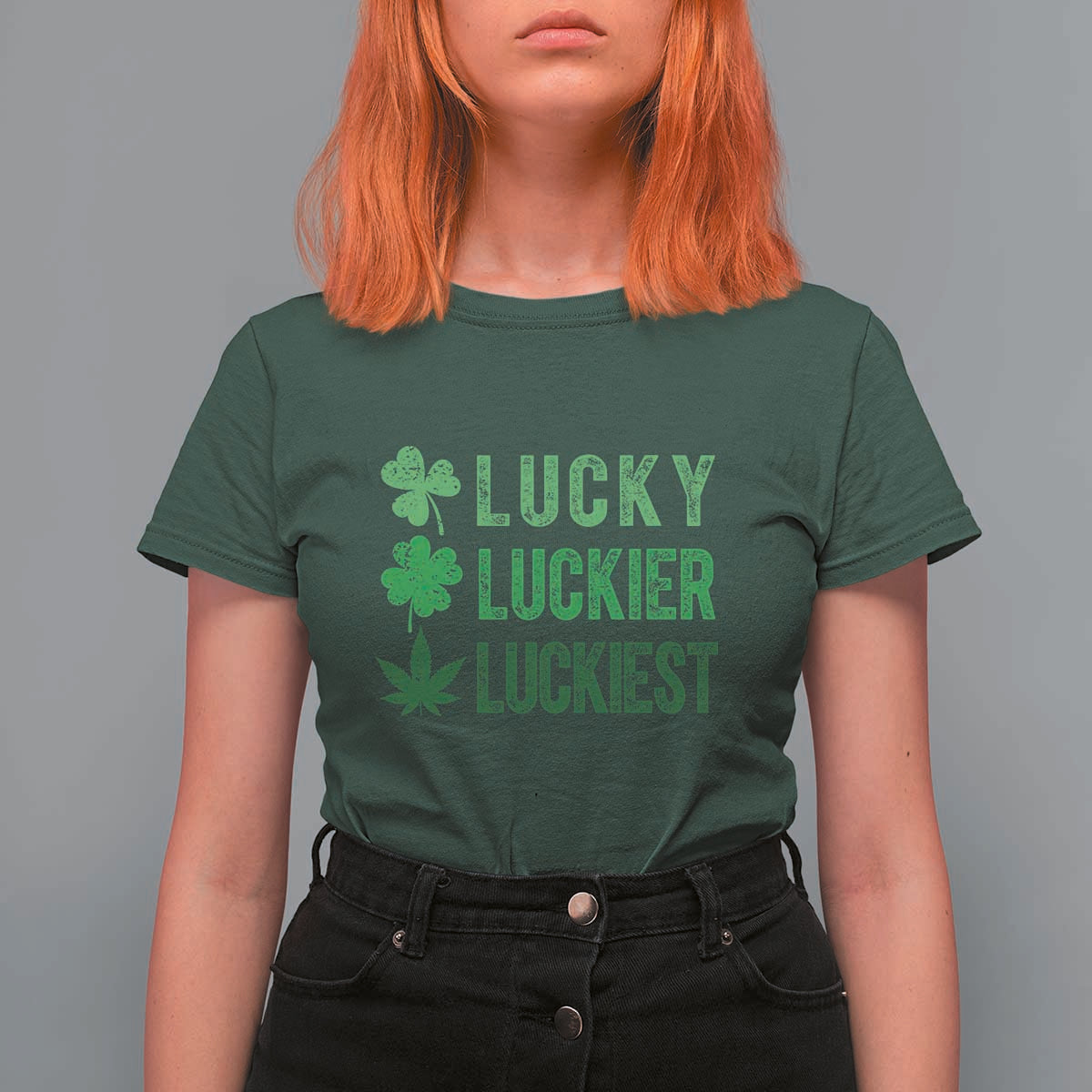 Funny St. Patrick's Day Weed T Shirt For Women Lucky Luckiest Cannabis Shamrock