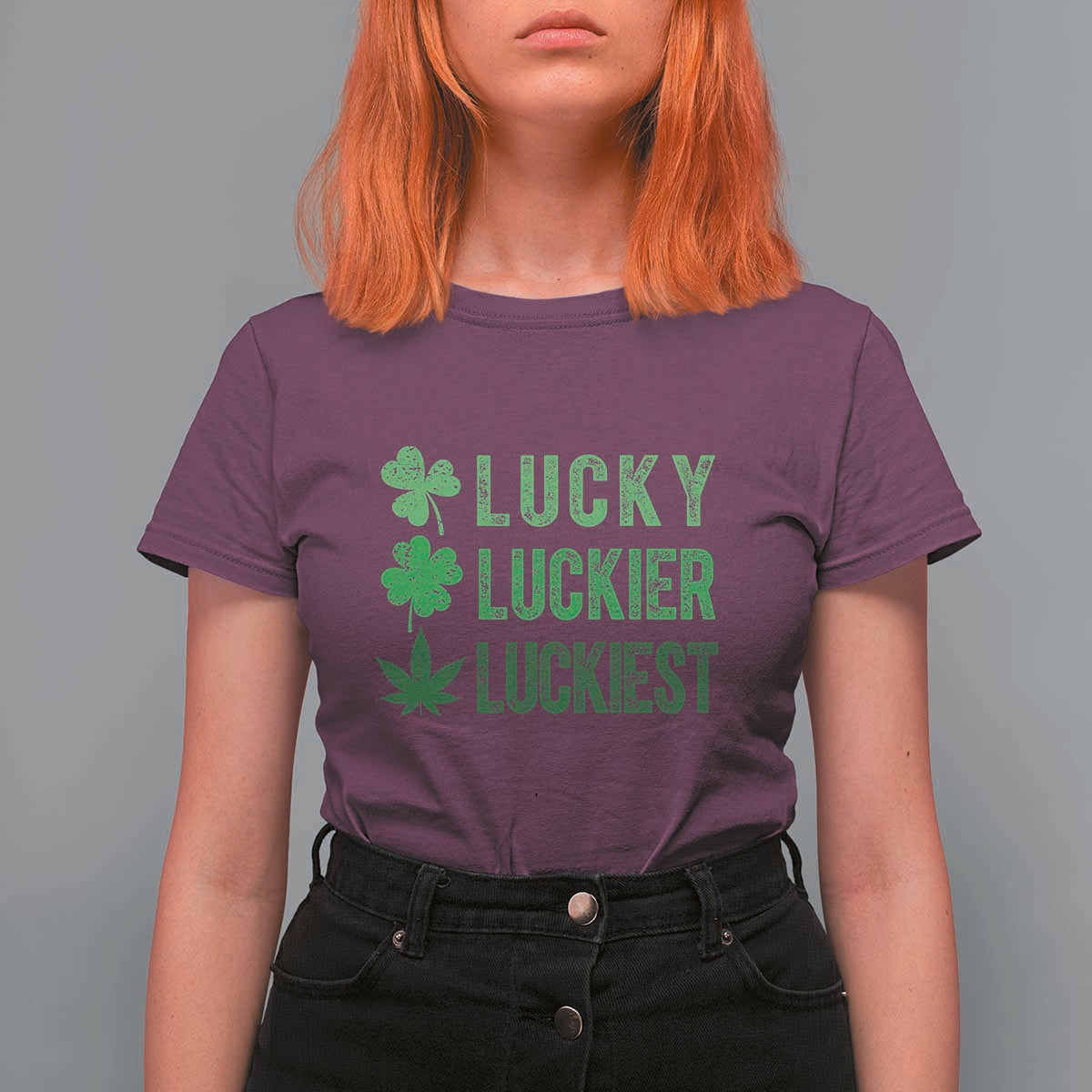 Funny St. Patrick's Day Weed T Shirt For Women Lucky Luckiest Cannabis Shamrock