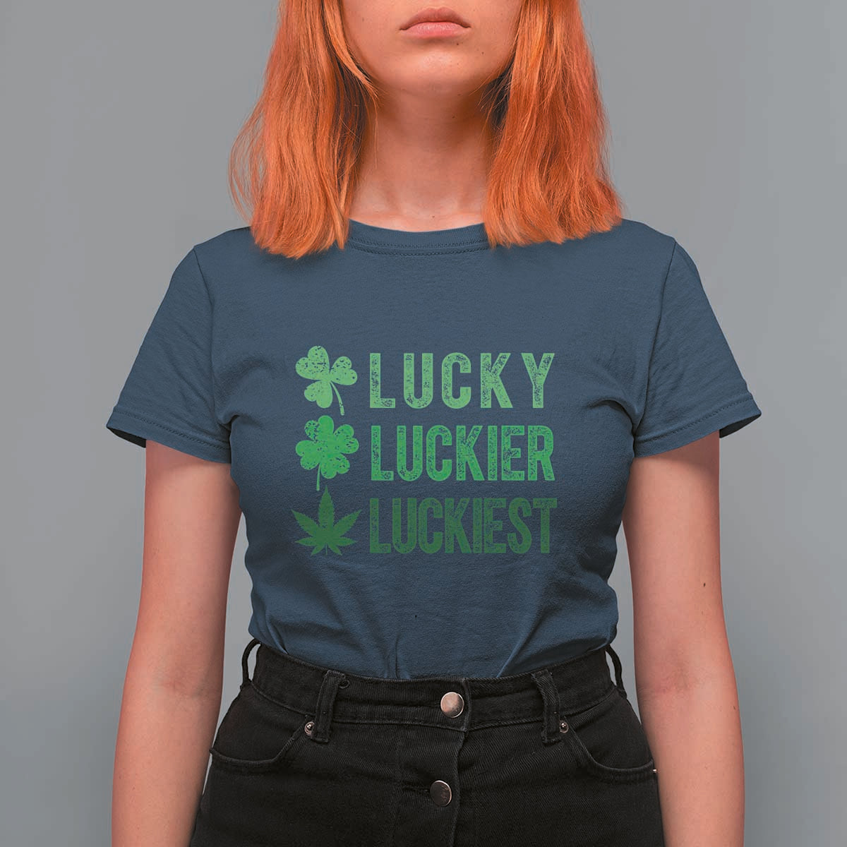 Funny St. Patrick's Day Weed T Shirt For Women Lucky Luckiest Cannabis Shamrock