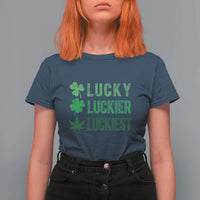 Funny St. Patrick's Day Weed T Shirt For Women Lucky Luckiest Cannabis Shamrock
