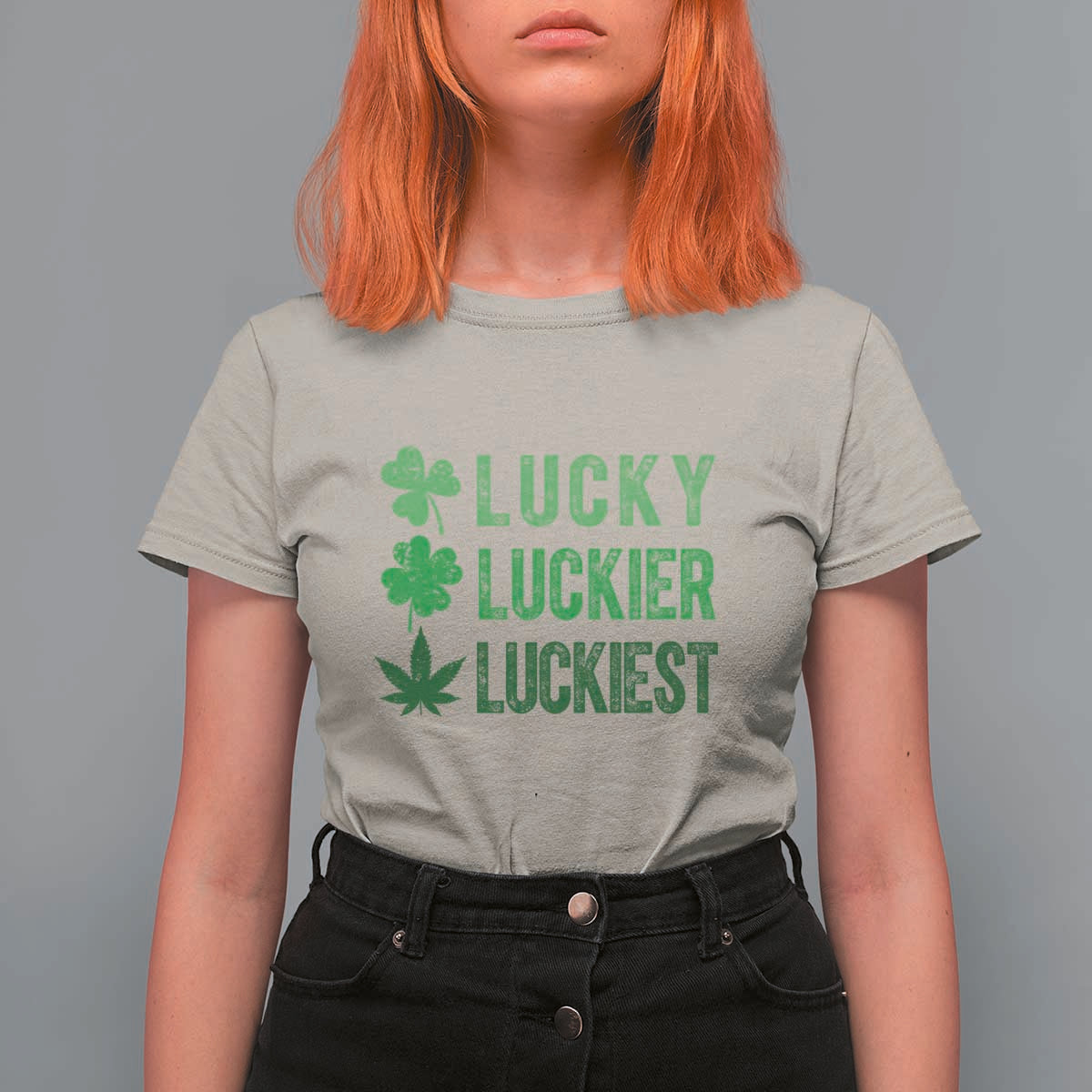 Funny St. Patrick's Day Weed T Shirt For Women Lucky Luckiest Cannabis Shamrock