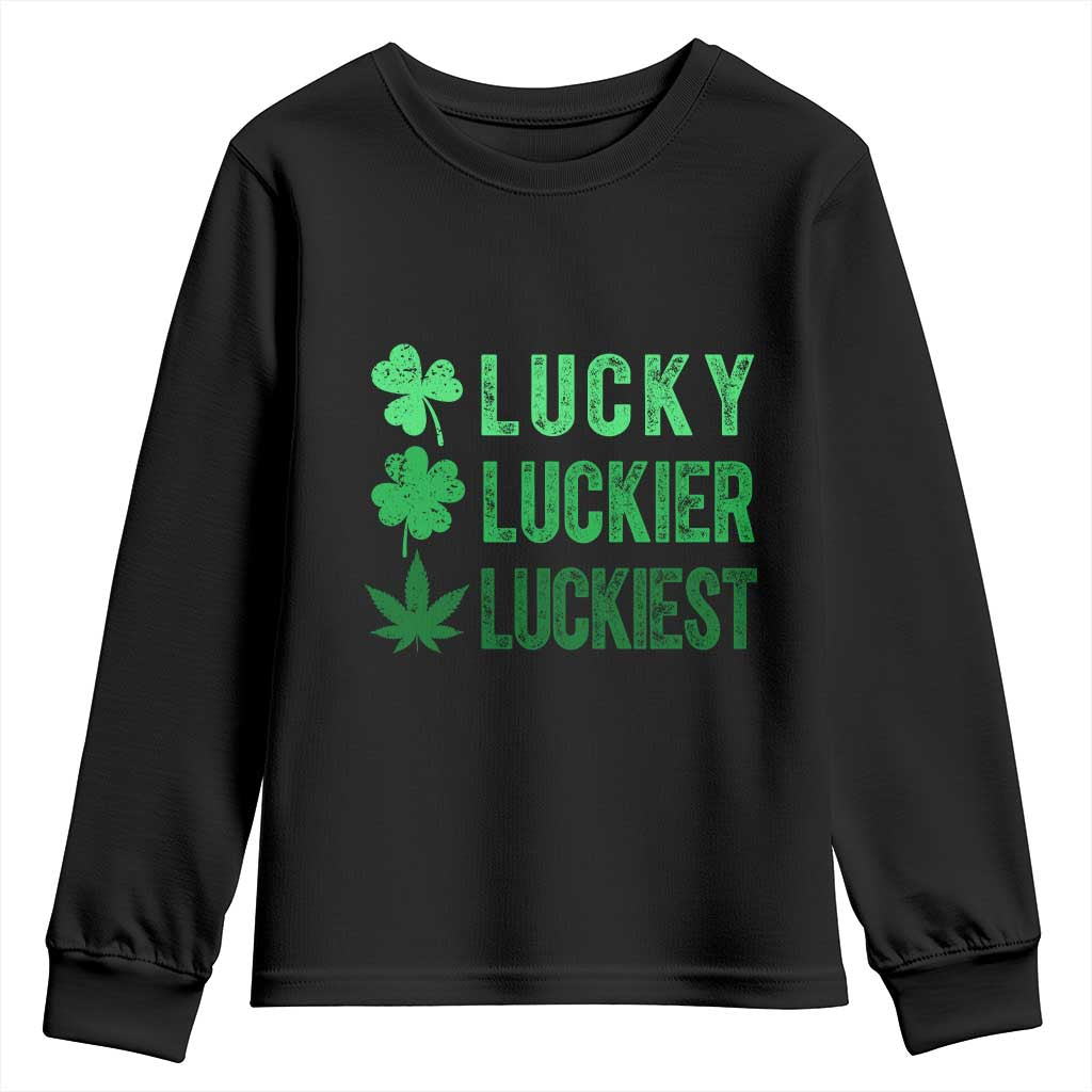 Funny St. Patrick's Day Weed Youth Sweatshirt Lucky Luckiest Cannabis Shamrock
