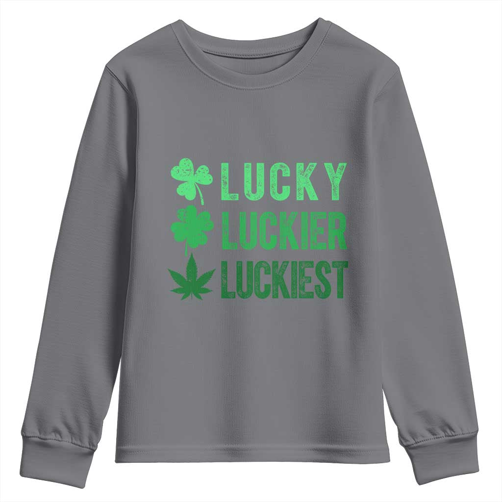 Funny St. Patrick's Day Weed Youth Sweatshirt Lucky Luckiest Cannabis Shamrock