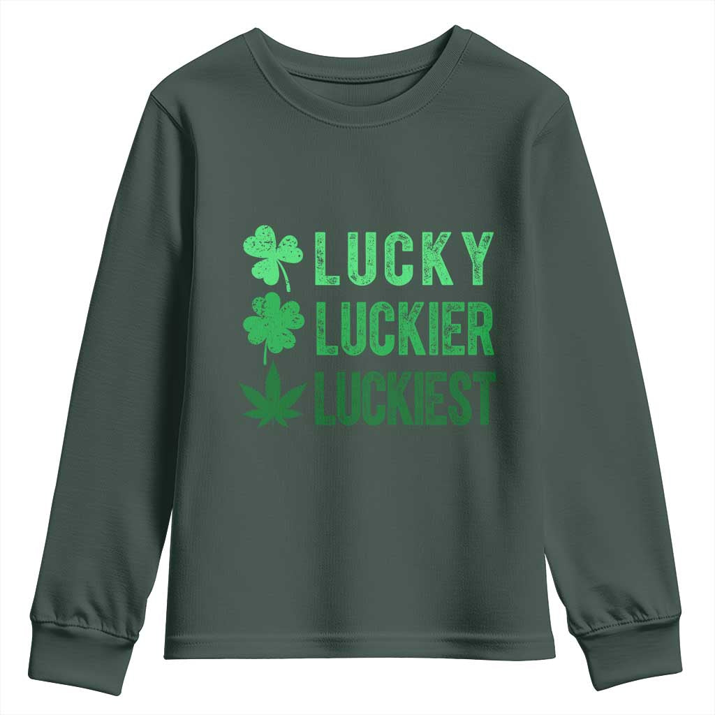 Funny St. Patrick's Day Weed Youth Sweatshirt Lucky Luckiest Cannabis Shamrock