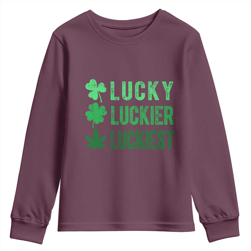 Funny St. Patrick's Day Weed Youth Sweatshirt Lucky Luckiest Cannabis Shamrock