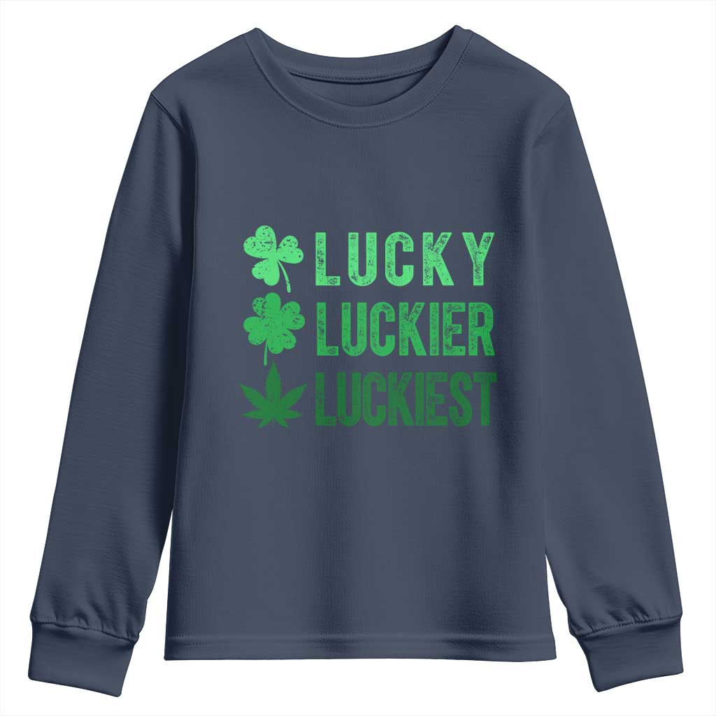 Funny St. Patrick's Day Weed Youth Sweatshirt Lucky Luckiest Cannabis Shamrock