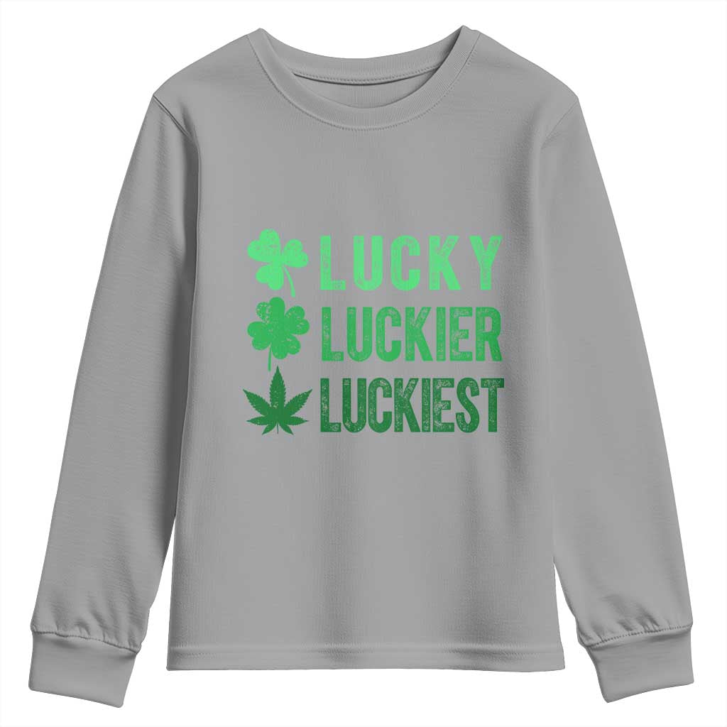 Funny St. Patrick's Day Weed Youth Sweatshirt Lucky Luckiest Cannabis Shamrock