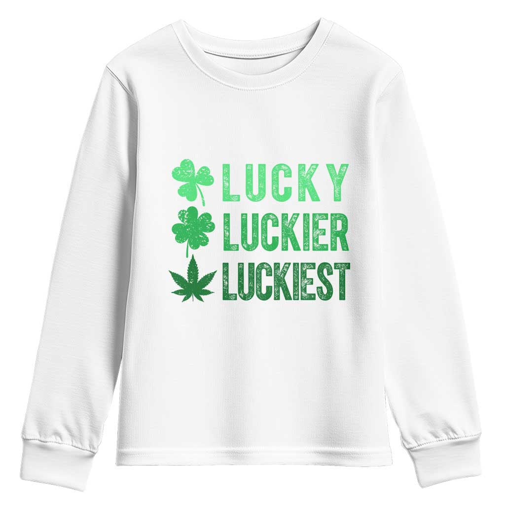 Funny St. Patrick's Day Weed Youth Sweatshirt Lucky Luckiest Cannabis Shamrock