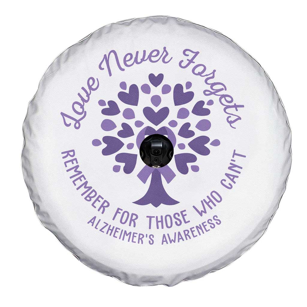Alzheimer Awareness Spare Tire Cover Love Never Forgets Remember For Those Who Cannot Purple Ribbon