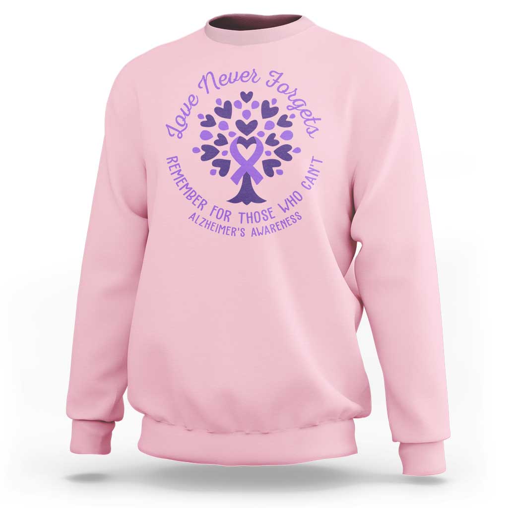 Alzheimer Awareness Sweatshirt Love Never Forgets Remember For Those Who Cannot Purple Ribbon - Wonder Print Shop