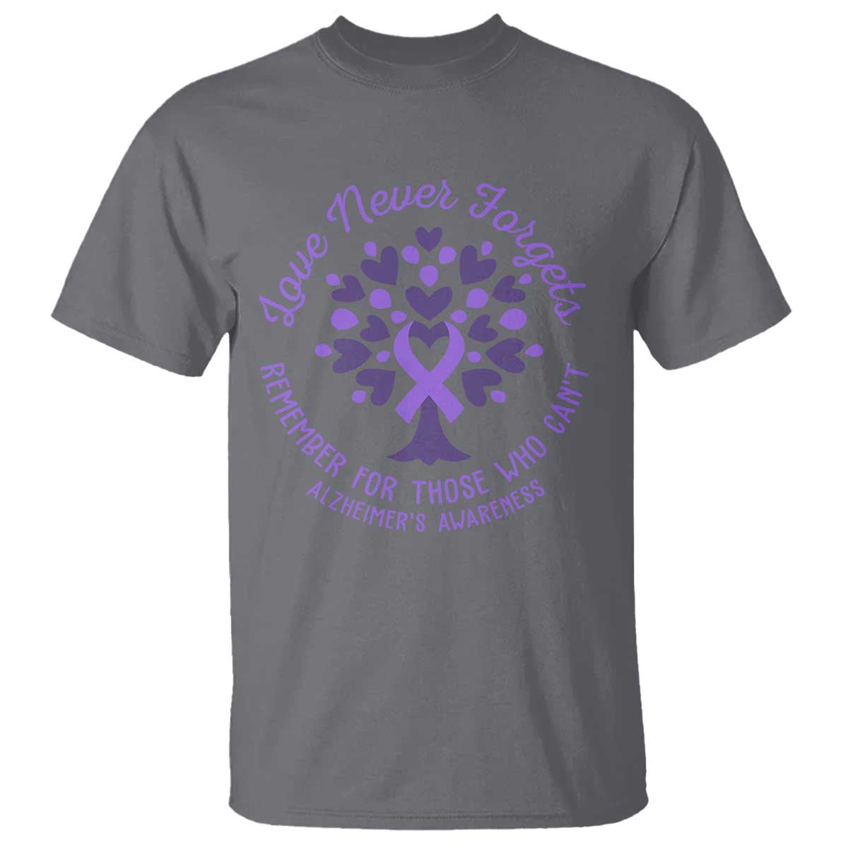 Alzheimer Awareness T Shirt Love Never Forgets Remember For Those Who Cannot Purple Ribbon - Wonder Print Shop