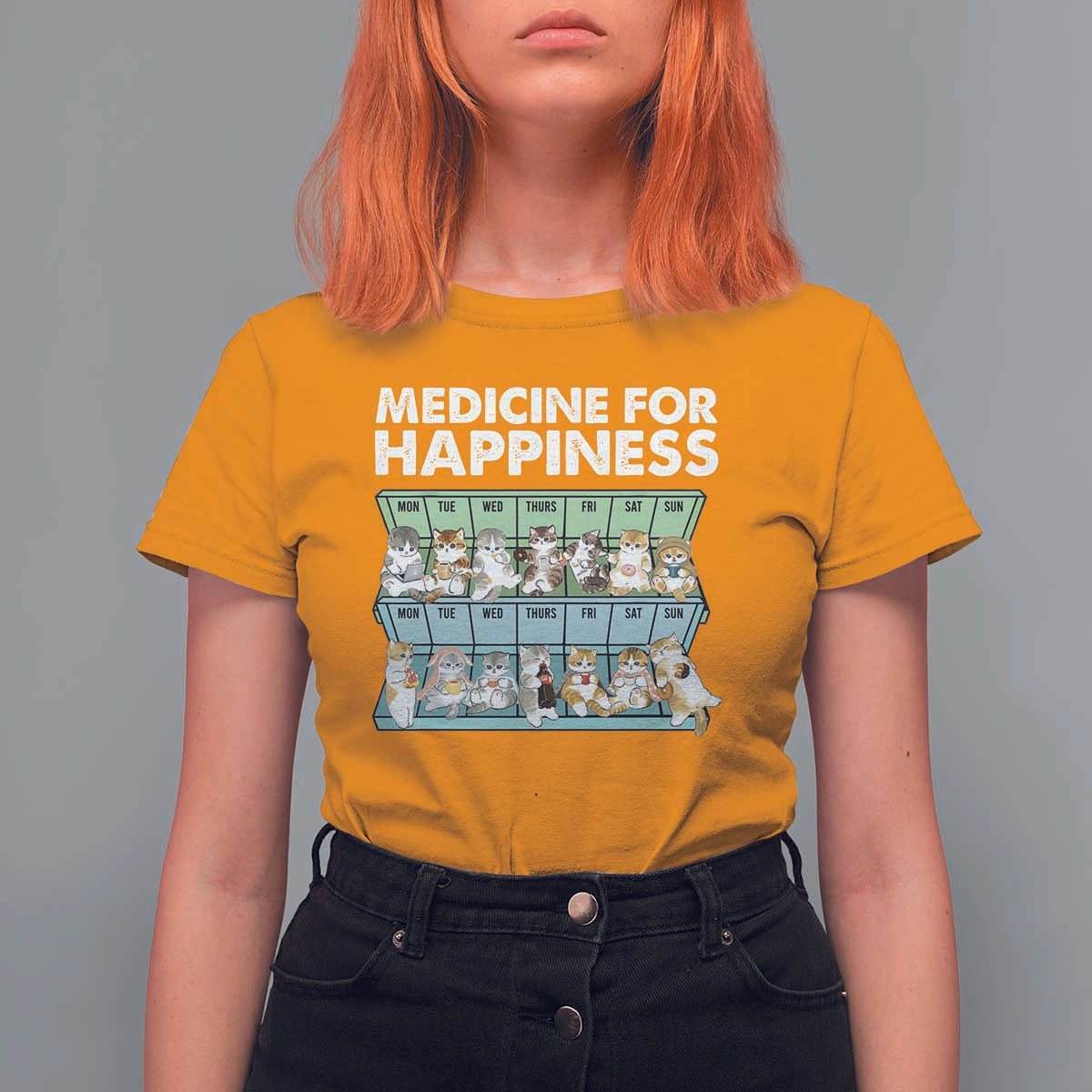 Mental Health T Shirt For Women Medicine Fot Happiness Cute Cat