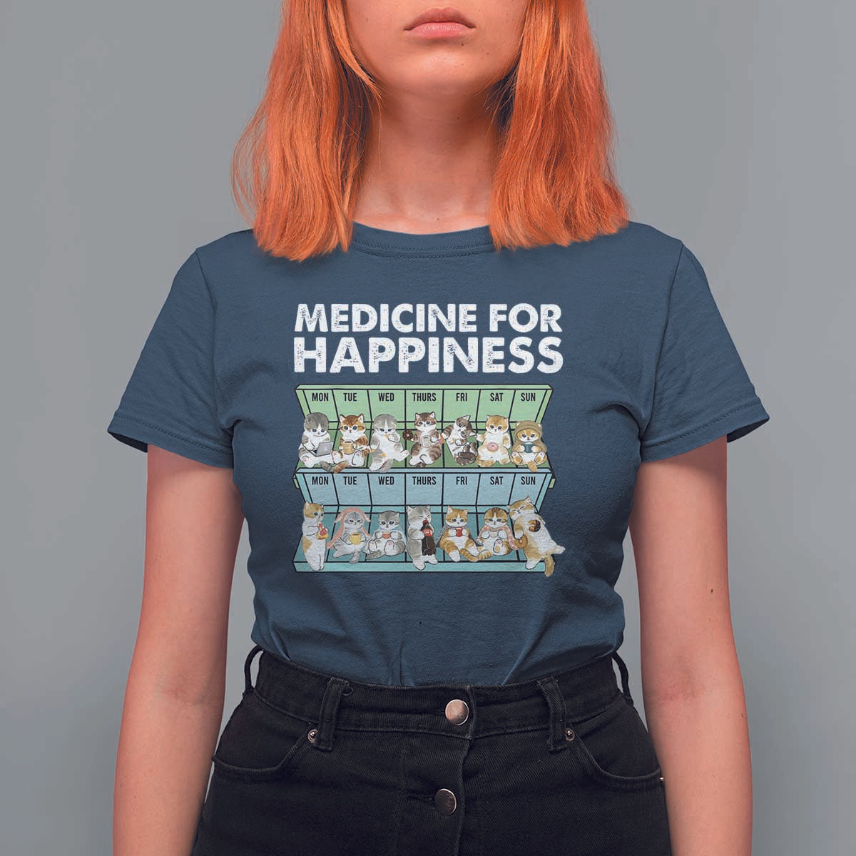Mental Health T Shirt For Women Medicine Fot Happiness Cute Cat