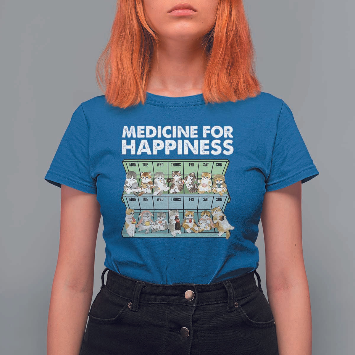 Mental Health T Shirt For Women Medicine Fot Happiness Cute Cat