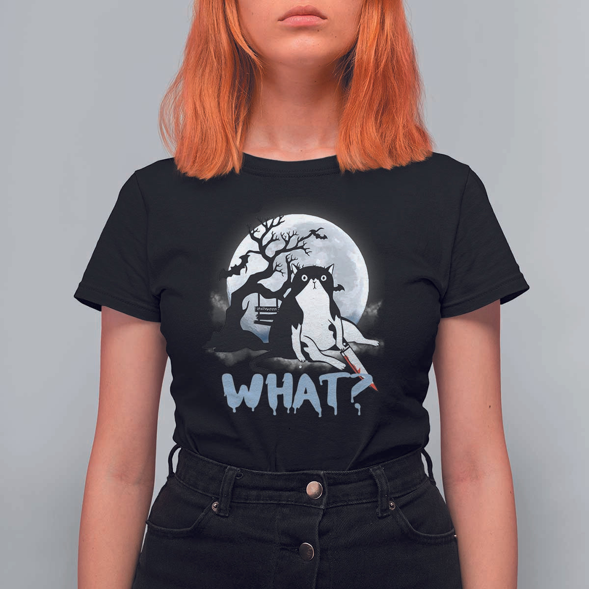 Halloween Cat T Shirt For Women What Cat Murder Spooky Season - Wonder Print Shop