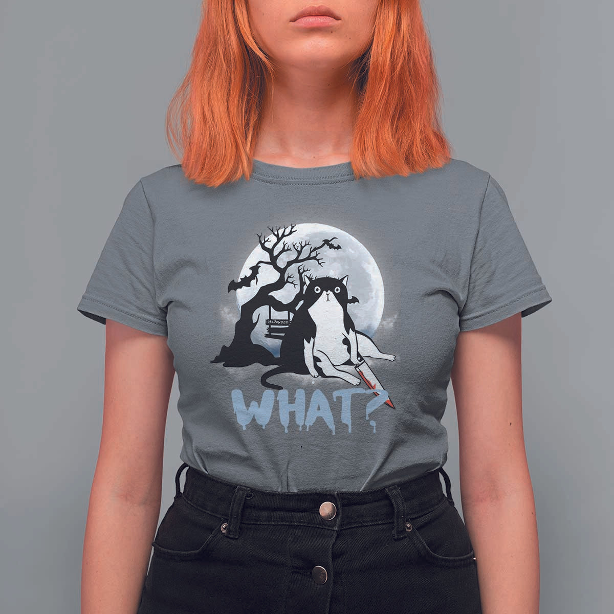 Halloween Cat T Shirt For Women What Cat Murder Spooky Season - Wonder Print Shop