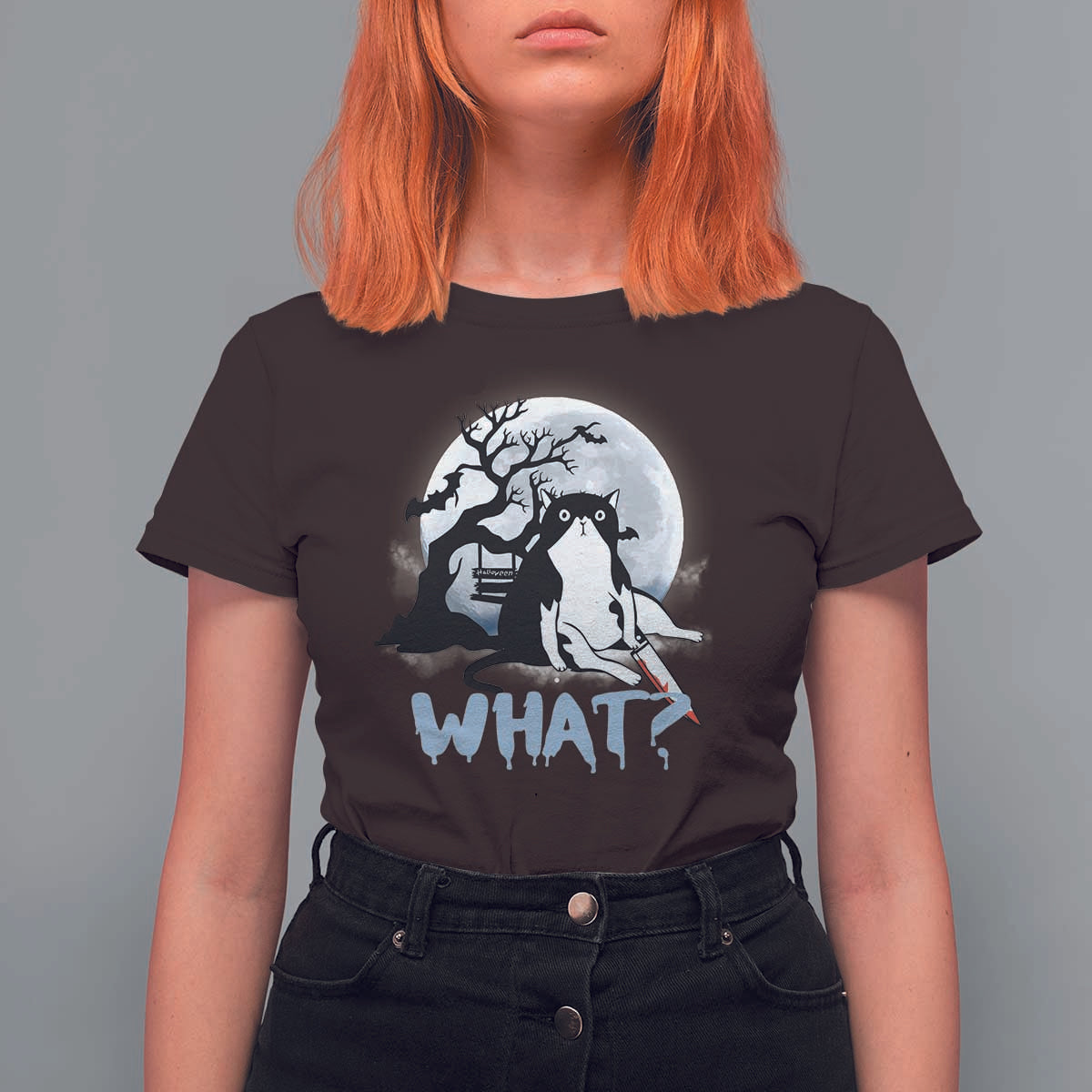 Halloween Cat T Shirt For Women What Cat Murder Spooky Season - Wonder Print Shop