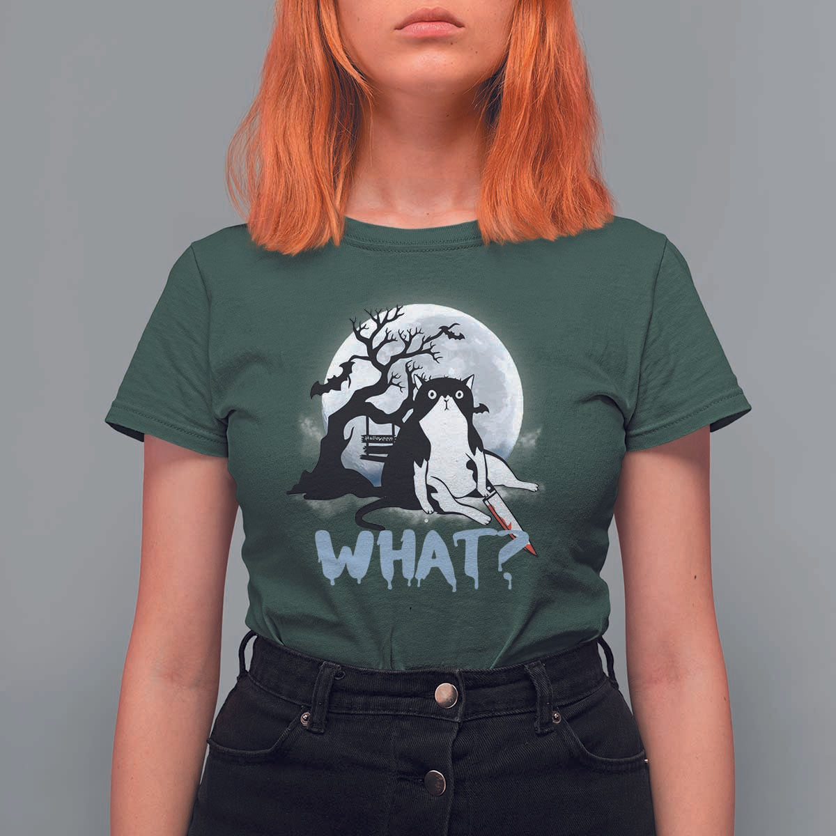 Halloween Cat T Shirt For Women What Cat Murder Spooky Season - Wonder Print Shop