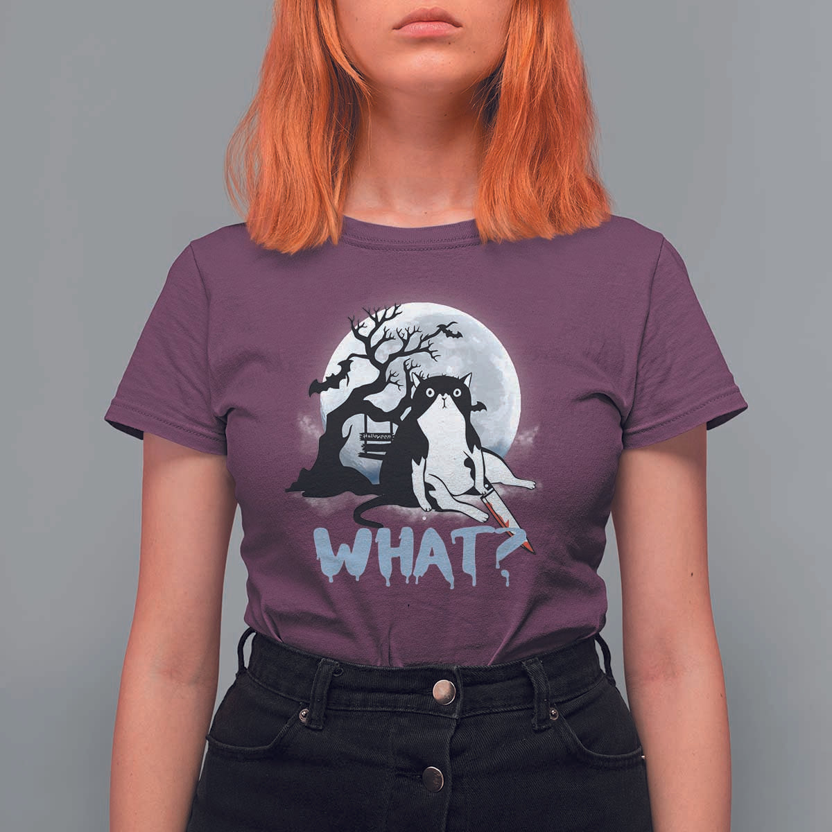 Halloween Cat T Shirt For Women What Cat Murder Spooky Season - Wonder Print Shop