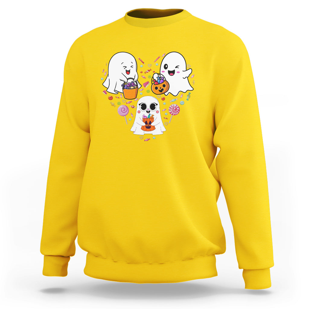 Halloween Sweatshirt Cute Ghost Dancing In The Candy Rain Spooky Season - Wonder Print Shop