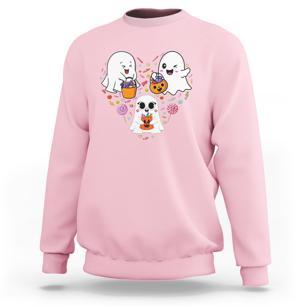 Halloween Sweatshirt Cute Ghost Dancing In The Candy Rain Spooky Season - Wonder Print Shop