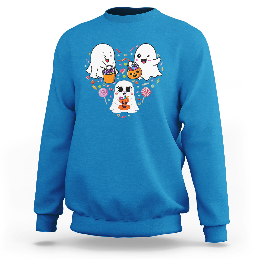 Halloween Sweatshirt Cute Ghost Dancing In The Candy Rain Spooky Season - Wonder Print Shop