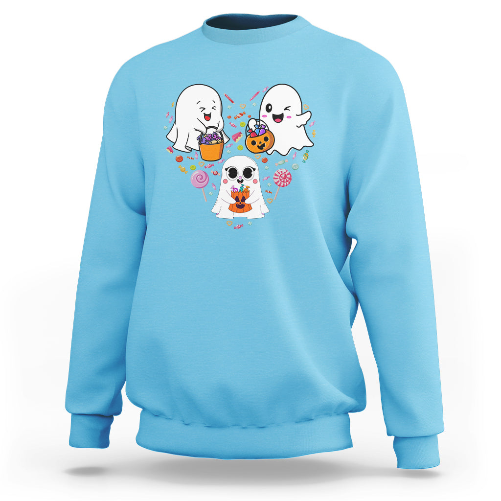 Halloween Sweatshirt Cute Ghost Dancing In The Candy Rain Spooky Season - Wonder Print Shop