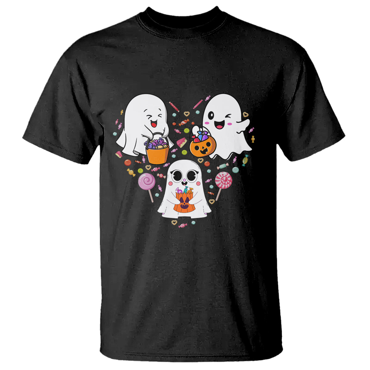 Halloween T Shirt Cute Ghost Dancing In The Candy Rain Spooky Season - Wonder Print Shop