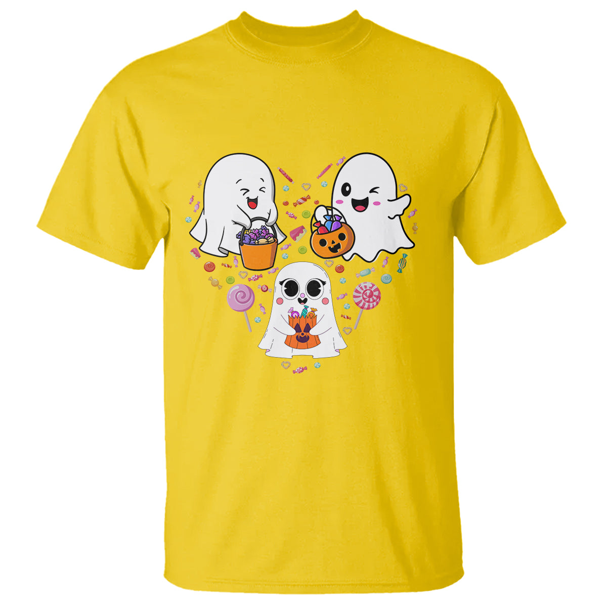 Halloween T Shirt Cute Ghost Dancing In The Candy Rain Spooky Season - Wonder Print Shop