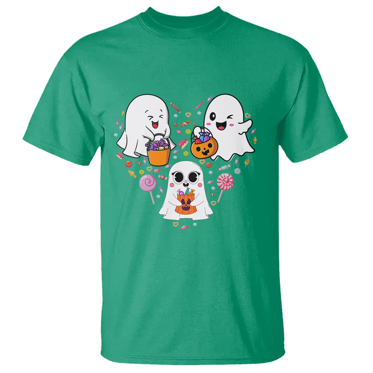 Halloween T Shirt Cute Ghost Dancing In The Candy Rain Spooky Season - Wonder Print Shop